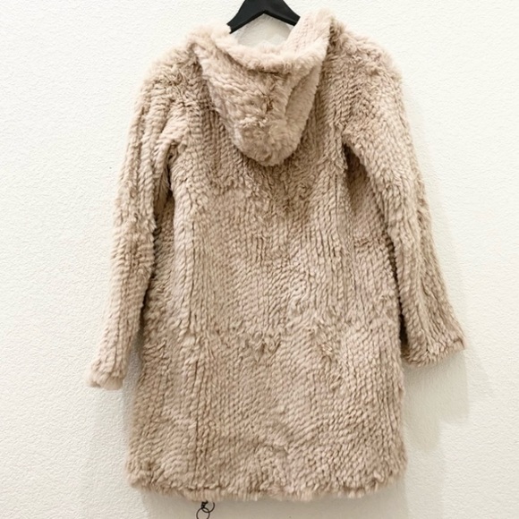 ADRIENNE LANDAU Real Rabbit Fur Beige Mid-length Full Zip Hooded Coat Size S - Picture 8 of 16